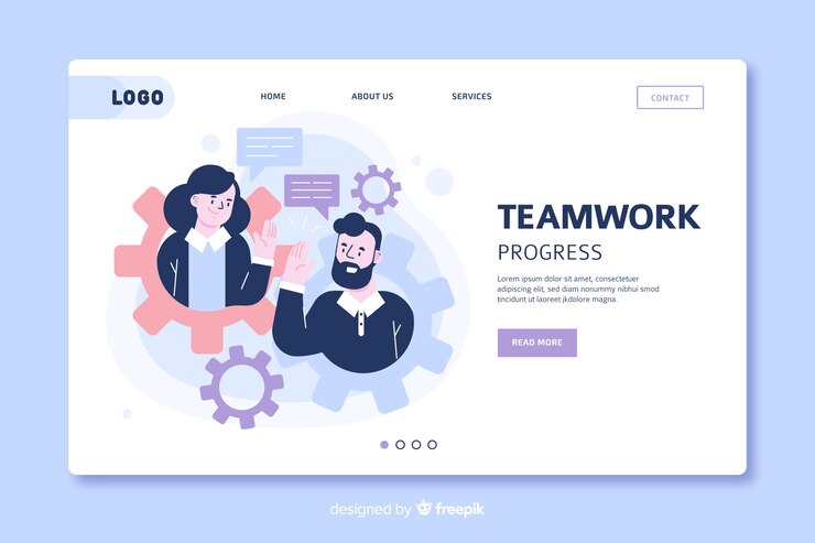 Free Vector team work landing page template