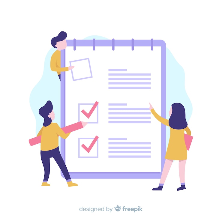 Free Vector team working on checklist background
