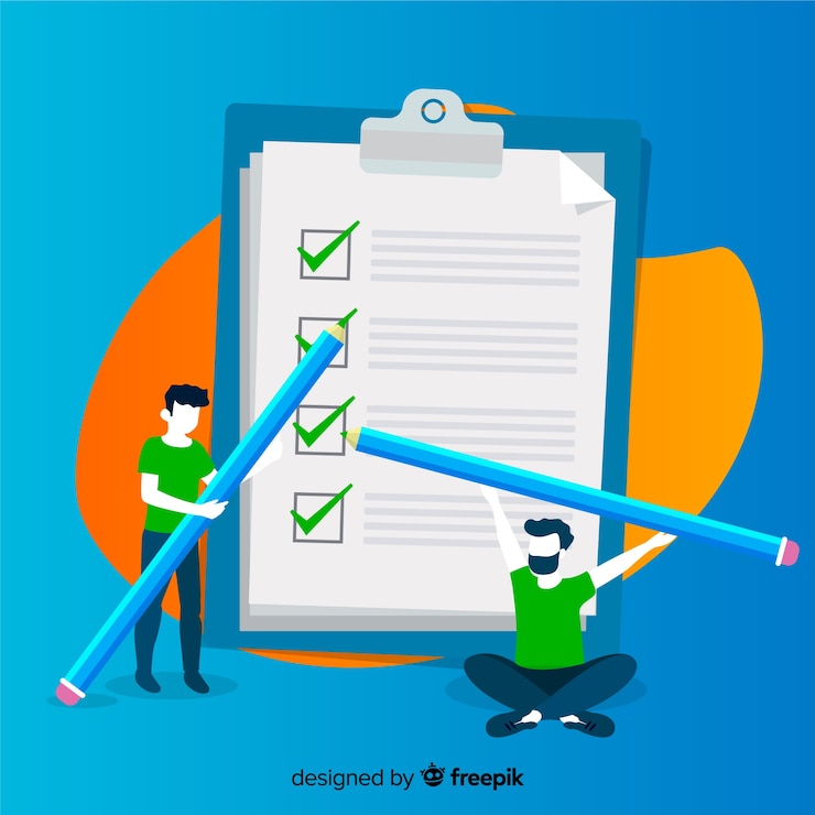 Free Vector team working on checklist background