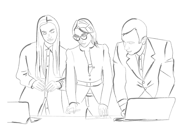 Team working on a project in the office vector illustrations