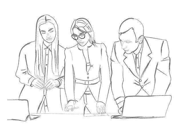 Team working on a project in the office Vector illustrations