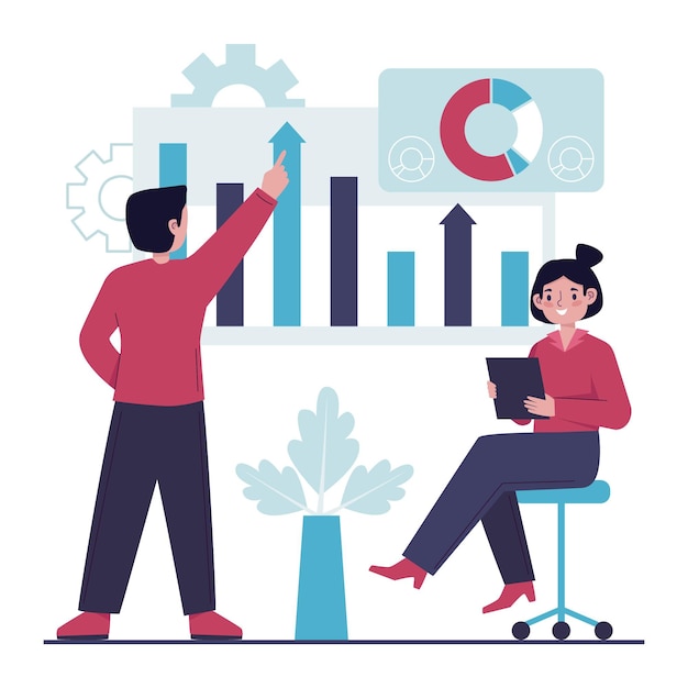 Free vector teamwork analyzing growth charts