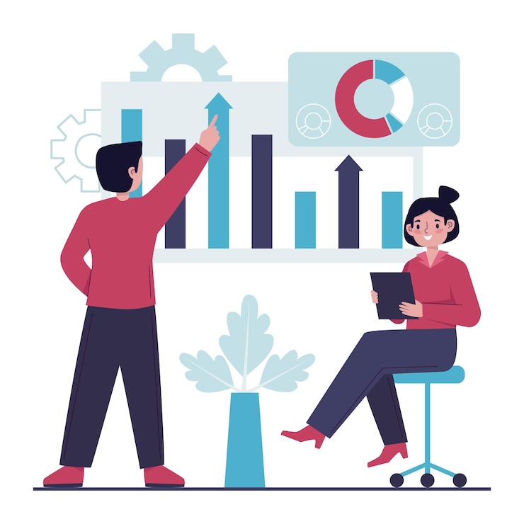 Free Vector teamwork analyzing growth charts
