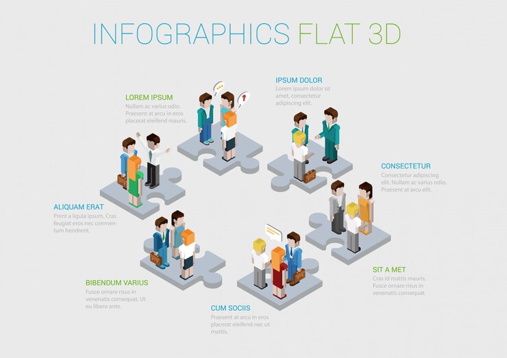 팀워크, 협업, 인력, 경력 직원 infographic 템플릿. 퍼즐 조각 그림에 사업 사람들입니다. 회사 구조 개념입니다.