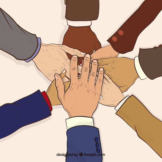 Free vector teamwork concept with business people stacking hands
