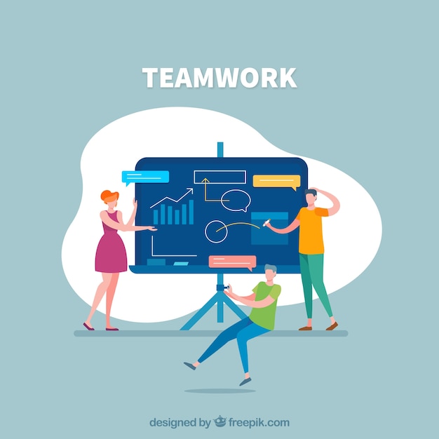 Free vector teamwork concept with business presentation