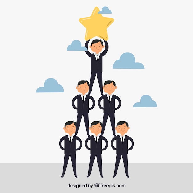 Teamwork concept with businessman forming pyramid