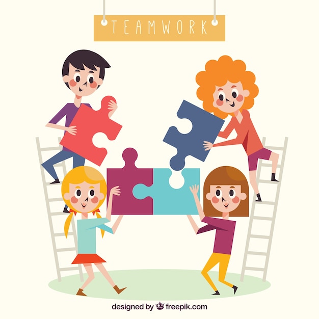 Free vector teamwork concept with jigsaw pieces