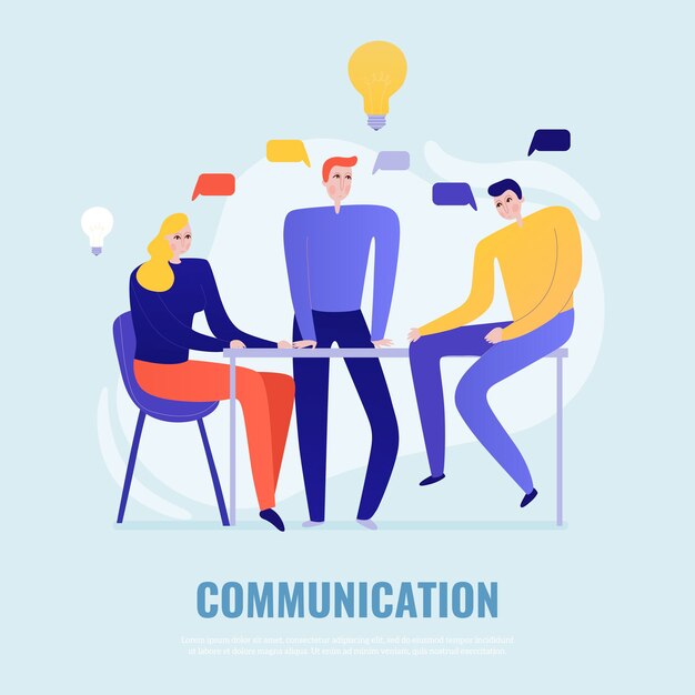 Teamwork concept with people brainstorming and sharing ideas flat vector illustration