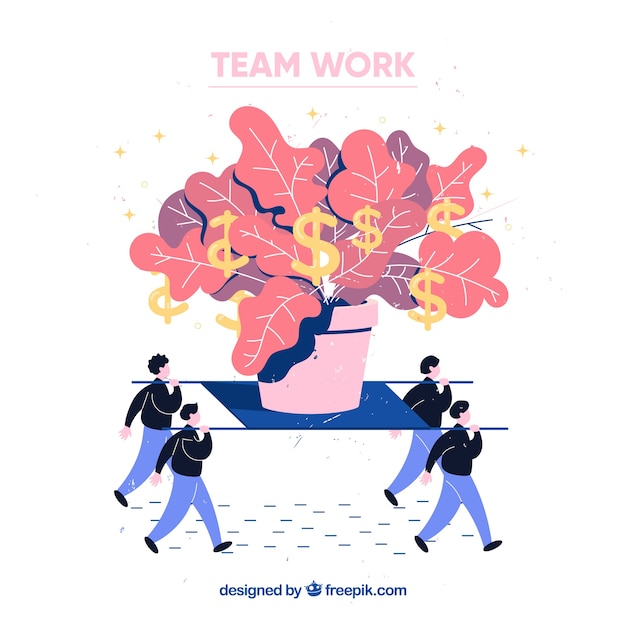 Free vector teamwork concept with plant