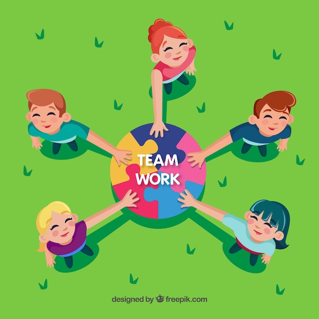 Free vector teamwork concept with puzzle pieces