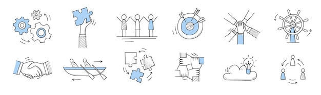Teamwork icons with people, puzzle, handshake