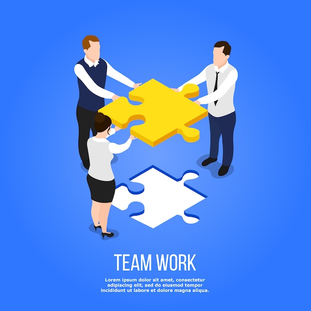 Free vector teamwork isometric puzzle concept