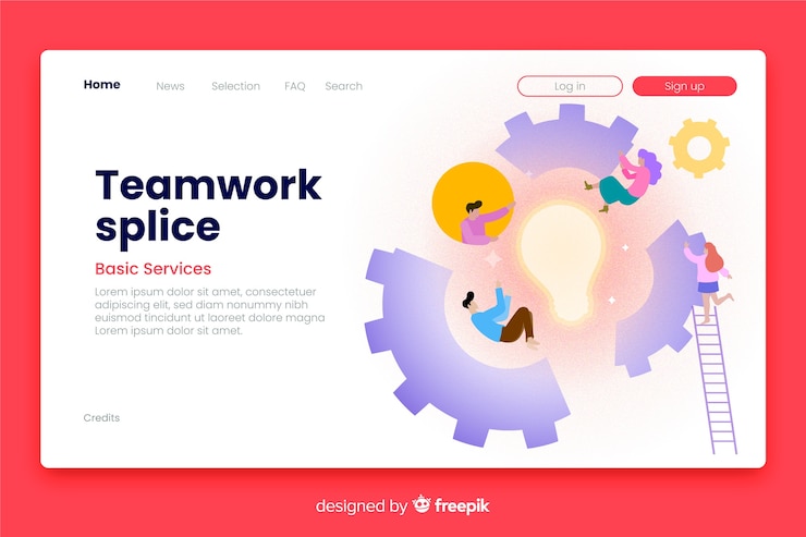 Free Vector teamwork landing page business template
