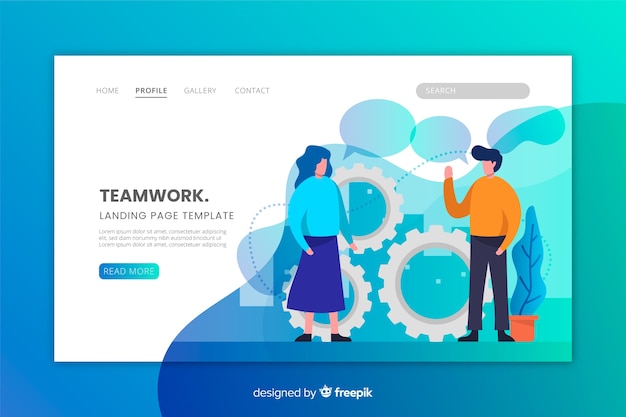 Free vector teamwork landing page in flat design