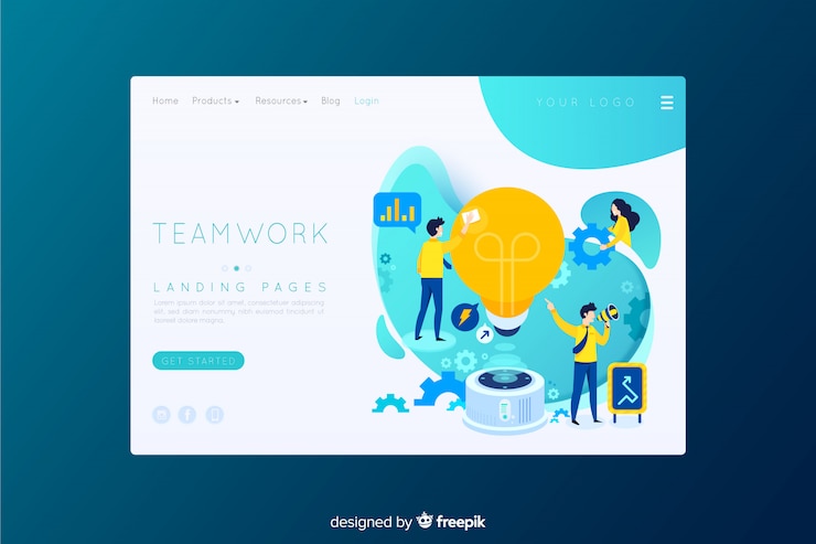 Free Vector teamwork landing page template