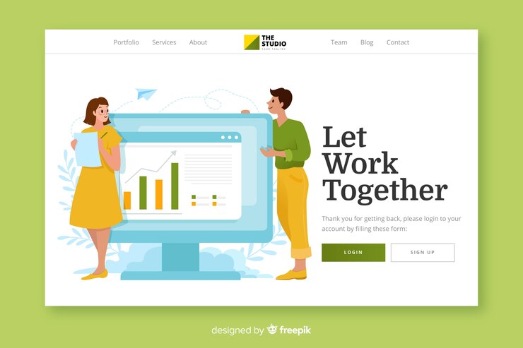 Free Vector teamwork landing page web template