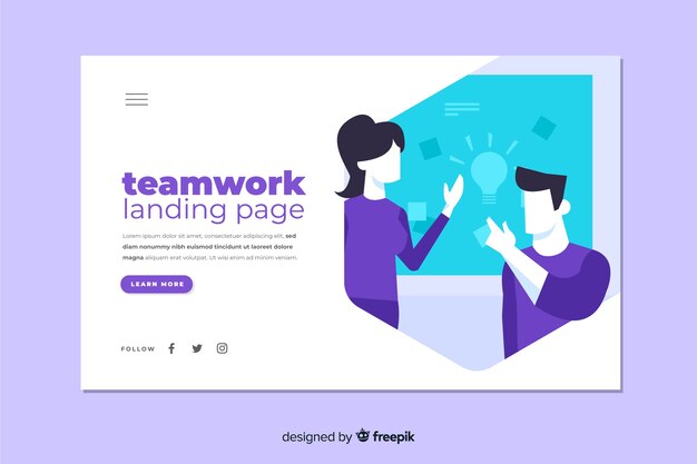 Teamwork landing page with coworkers discussing