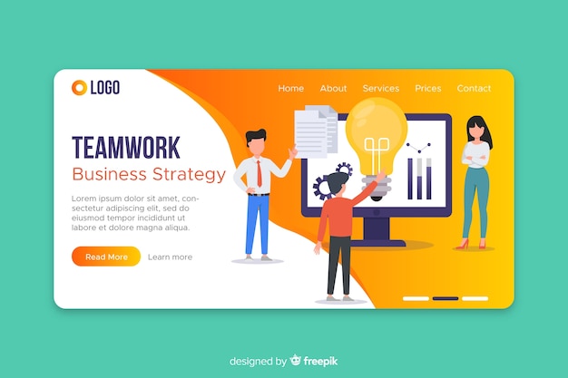 Teamwork landing page with flat design