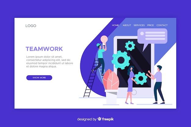 Teamwork landing page with illustrated characters