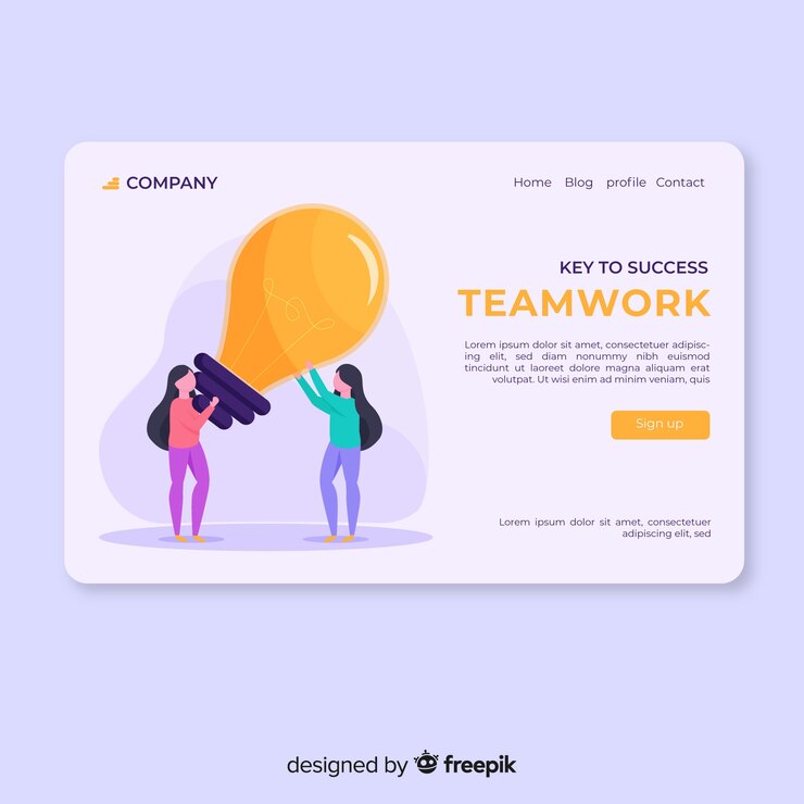 Free Vector teamwork landing page