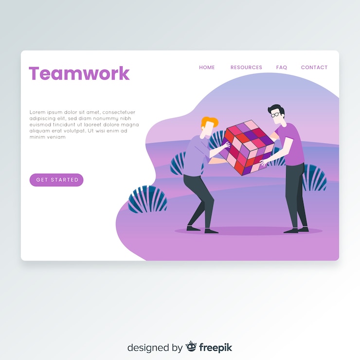 Free Vector teamwork landing page
