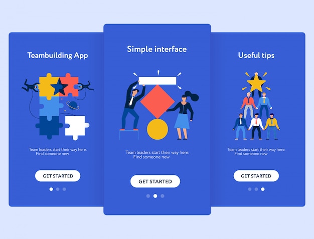 Free vector teamwork mobile screen set