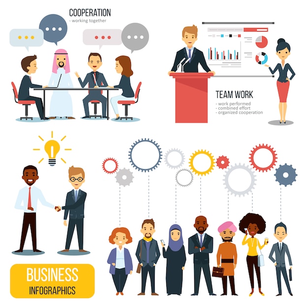 Free vector teamwork and partnership business infographics set