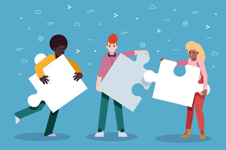 Free Vector teamwork people creating a puzzle