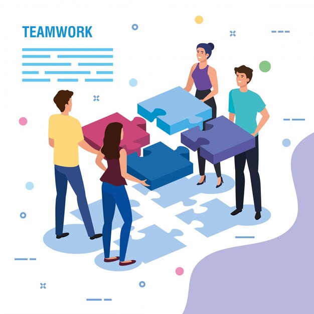 Teamwork people with puzzle pieces template