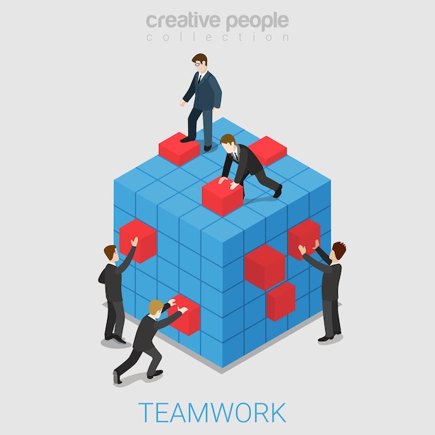 Free vector teamwork project collaboration flat isometric