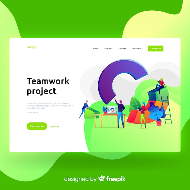 Free vector teamwork project landing page