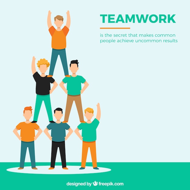 Free vector teamwork with men froming a tower