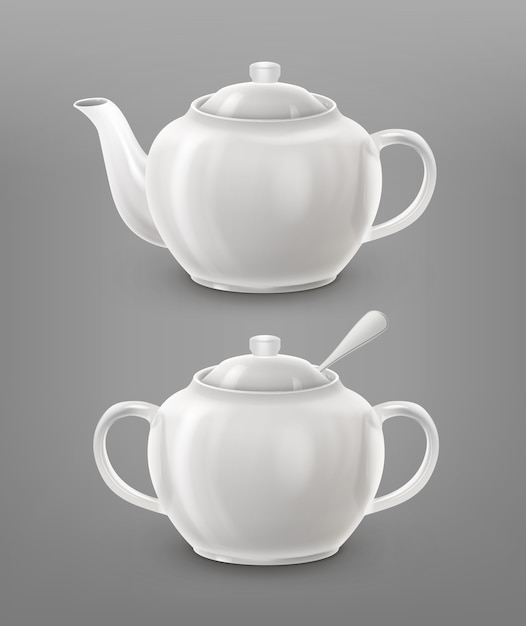 чайник и сахарница белого цвета