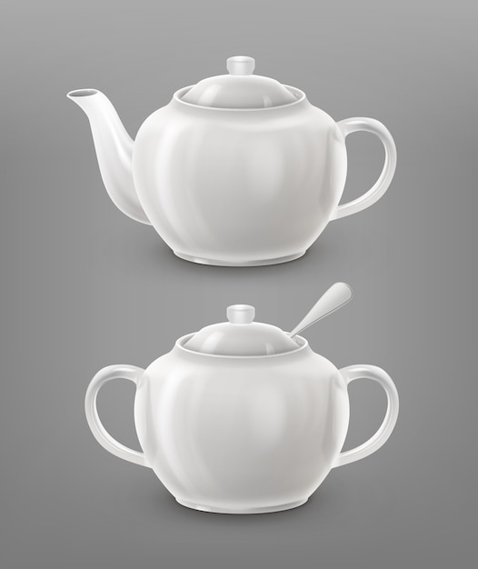 teapot and sugar bowl white color