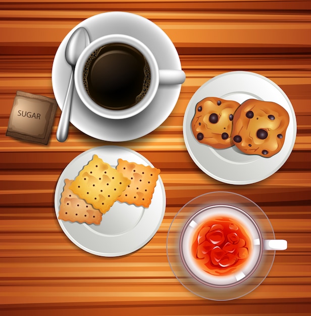 Free vector teatime with coffee and biscuits