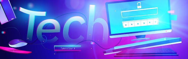 Tech banner illustration of desktop computer