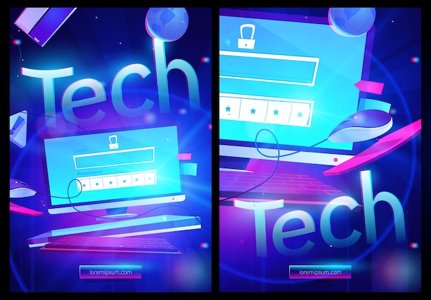 Desktop del computer del manifesto del fumetto di tecnologia con password