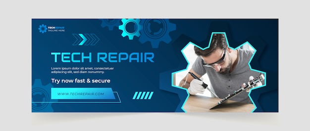 Free vector tech repair facebook cover template