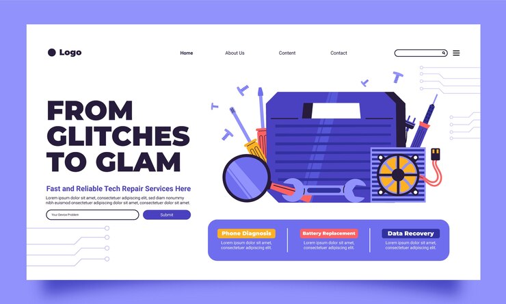 Free Vector tech repair  landing page template