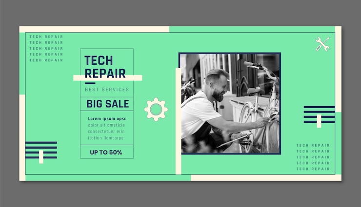 Free Vector tech repair  sale banner template