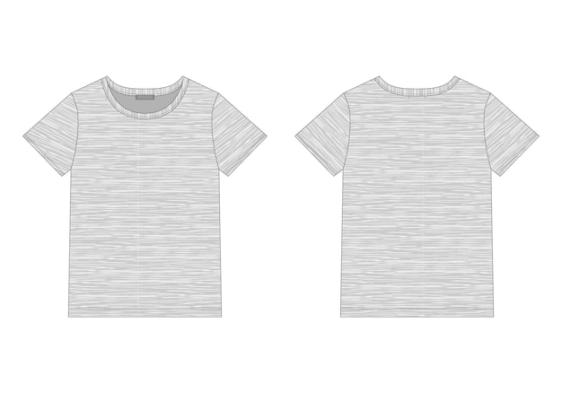 회색 멜란지 패브릭의 테크니컬 스케치 여성 티셔츠. 남여 공용 속옷 탑 디자인 템플릿입니다. T-셔츠 벡터 일러스트 레이 션 프리미엄 벡터