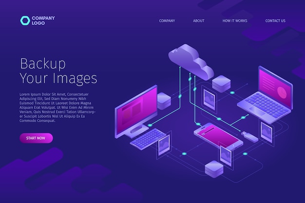 Technological concept for uploading images landing page