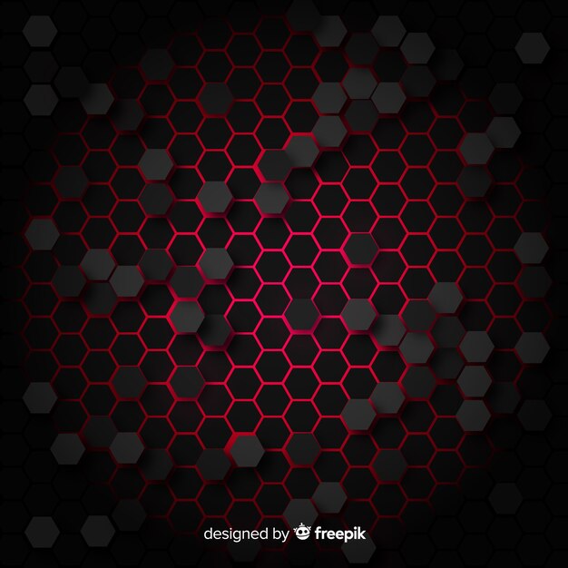 Technological honeycomb background in red