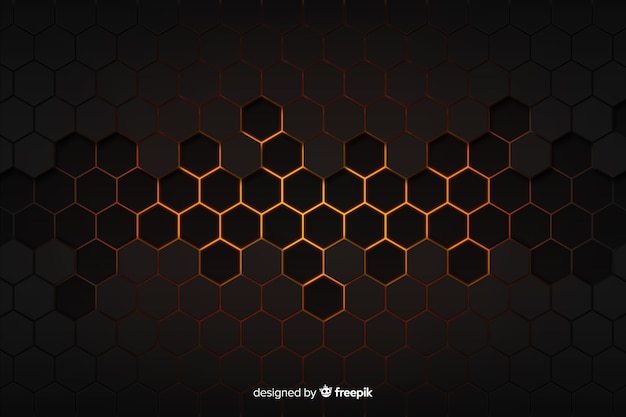 Technological honeycomb black and golden background