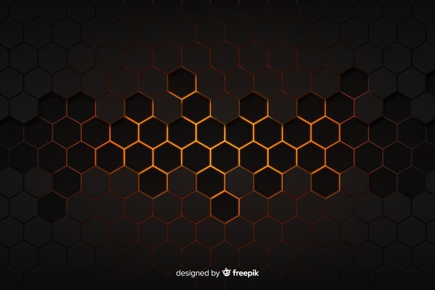 Technological honeycomb black and golden background