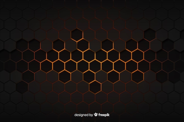 Technological honeycomb black and golden background