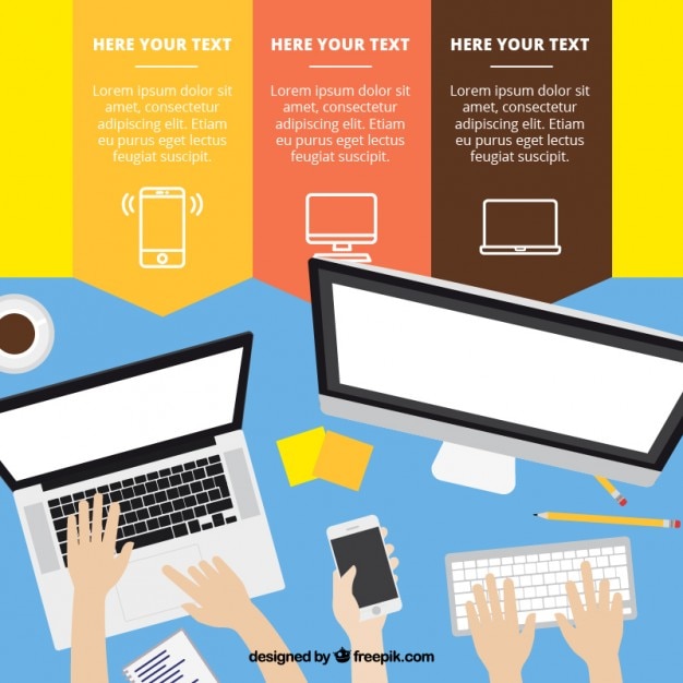 Technological infographic with computers