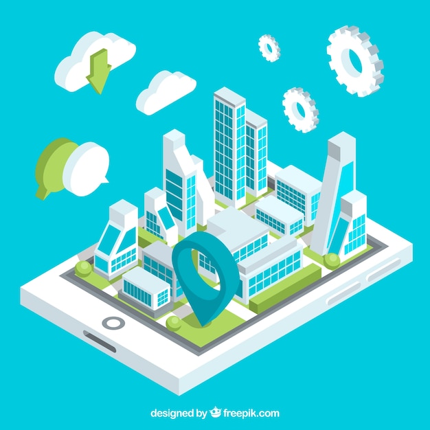 Technological isometric city background