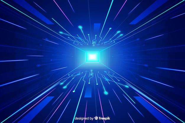 Free vector technological light tunnel futuristic background